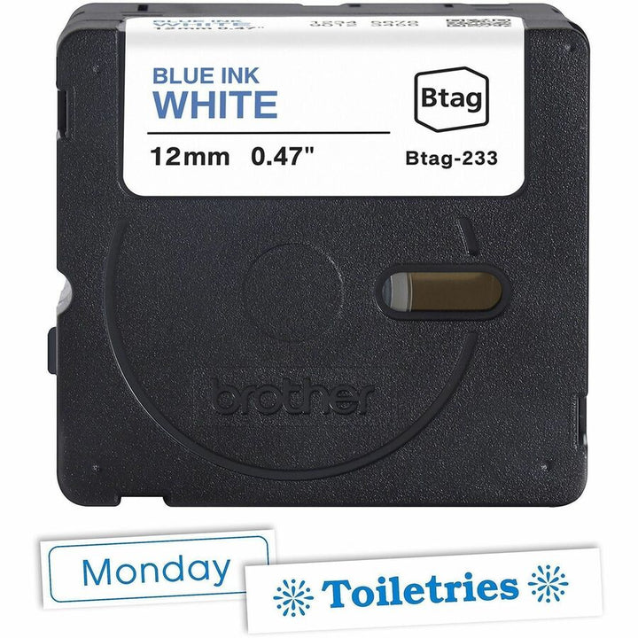 Image of P-touch BTAG233 BTAG-233 Blue on White Label Tape