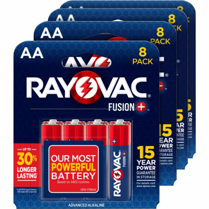 Image of Rayovac® Batteries,AA,Alkaline,Fusion,8/PK,24BX/CT,Blue/Red