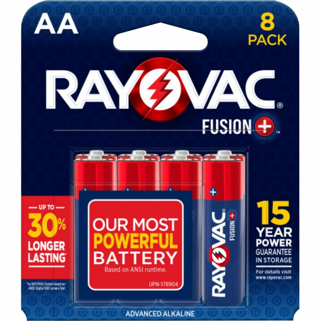 Image of Rayovac® Batteries,AA,Alkaline,Fusion,8/PK,24BX/CT,Blue/Red