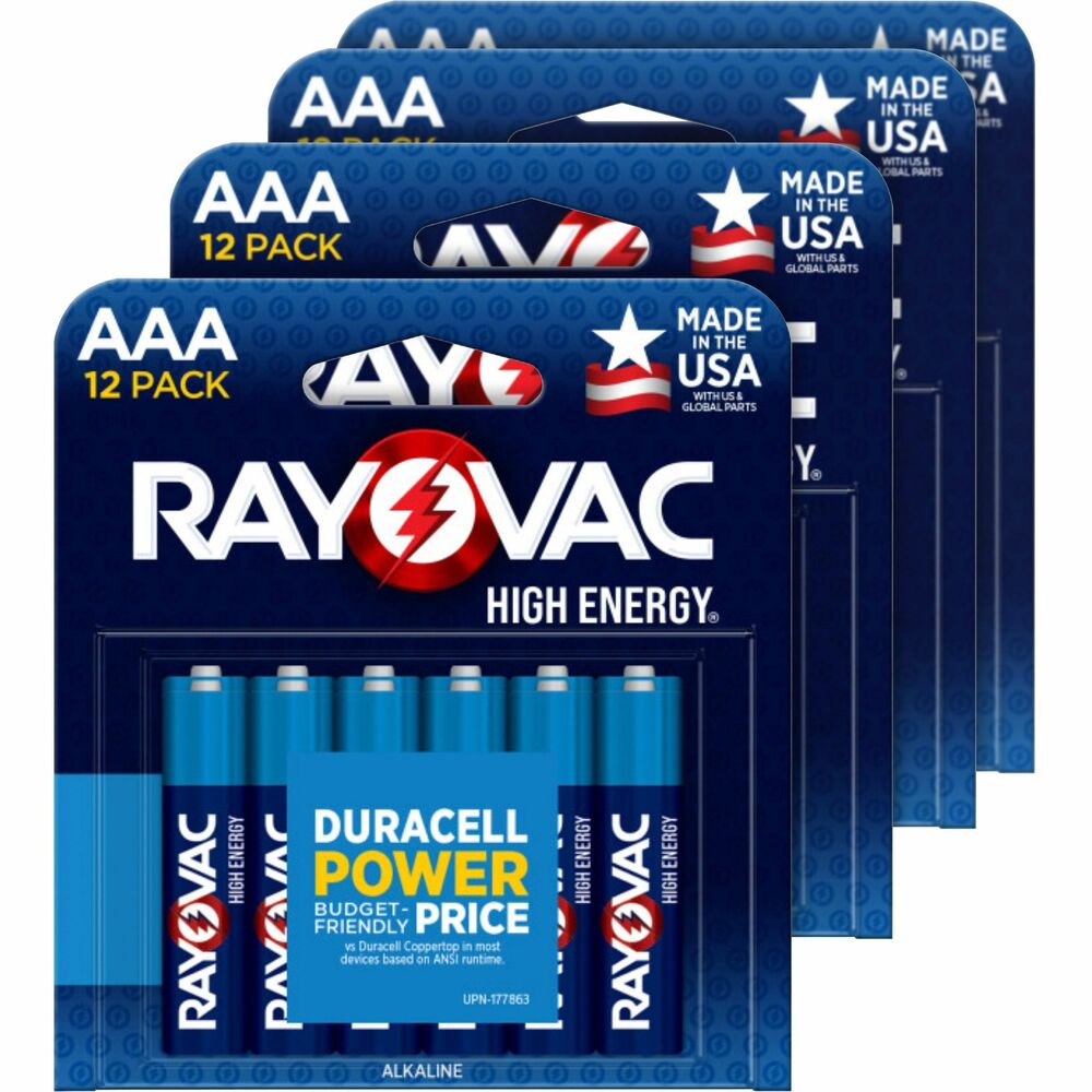 Image of Rayovac® Batteries,AAA,Alkaline,High Energy,12/PK,4/CT,Blue