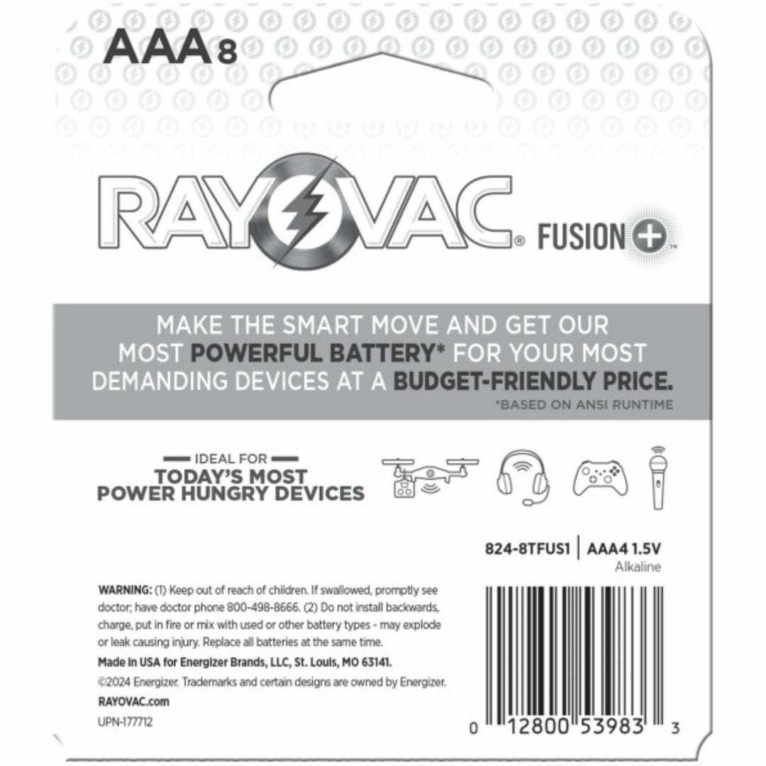 Image of Rayovac® Batteries,AAA,Alkaline,Fusion,8/PK,Blue/Red