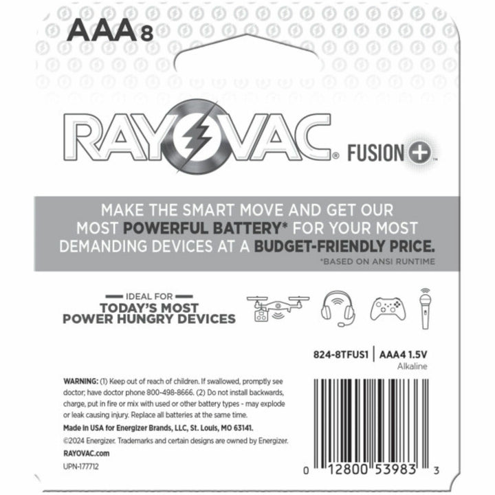 Image of Rayovac® Batteries,AAA,Alkaline,Fusion,8/PK,Blue/Red