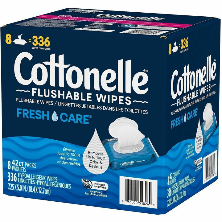 Image of Cottonelle 51826 FreshCare Flush Wipes, CleaningRipples Texture, White, Fiber, 8 / Box