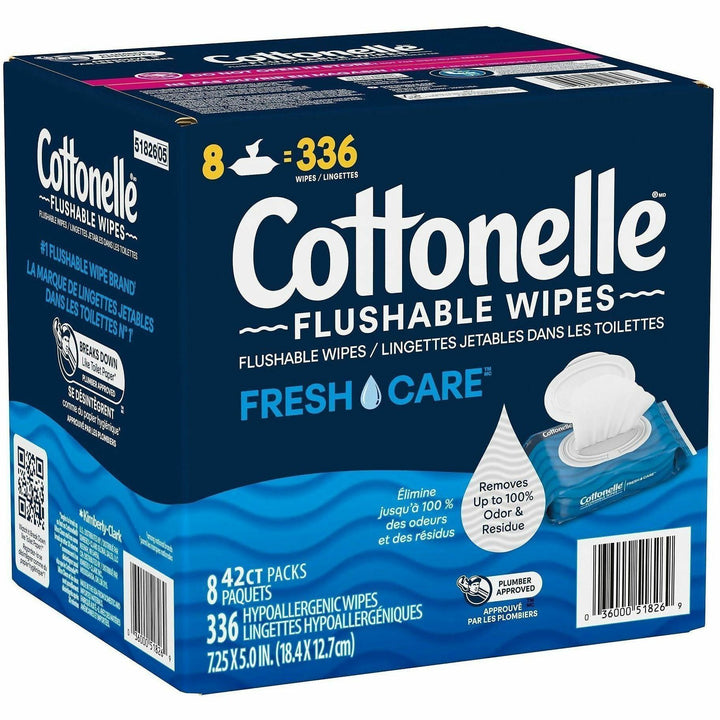 Image of Cottonelle 51826 FreshCare Flush Wipes, CleaningRipples Texture, White, Fiber, 8 / Box