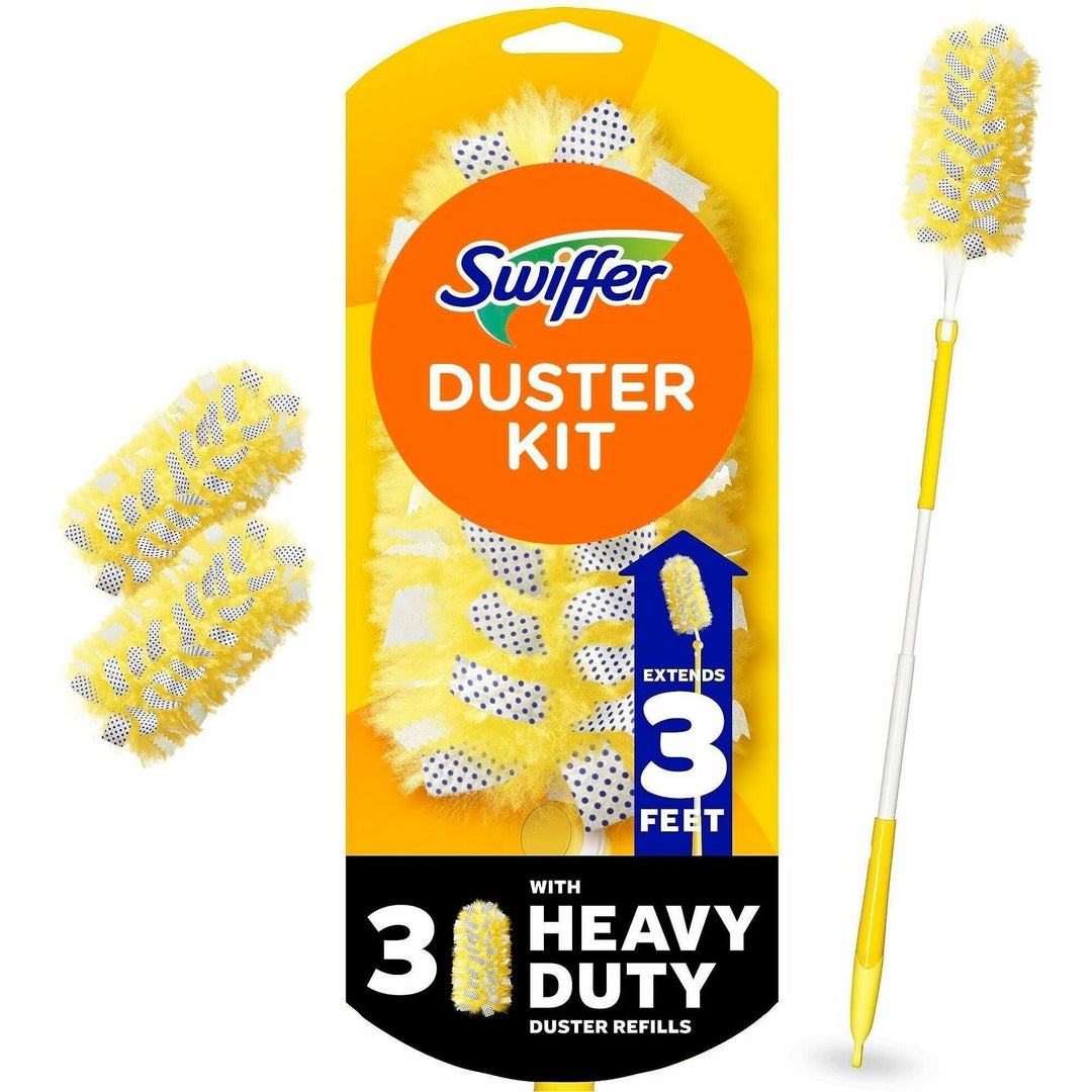 Image of Swiffer Dusters 89114 Unscented Duster Kit, Fiber Bristle, 36" Handle Length, Yellow, 4 / Carton