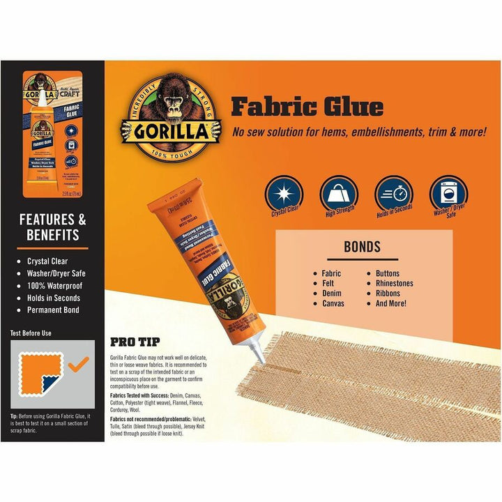 Image of Gorilla 8025501 Fabric Glue, 2.50 fl oz, Clear, 1 Each