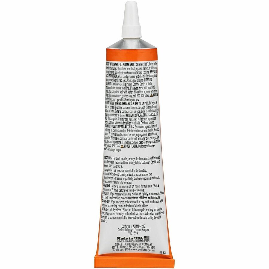 Image of Gorilla 8025501 Fabric Glue, 2.50 fl oz, Clear, 1 Each