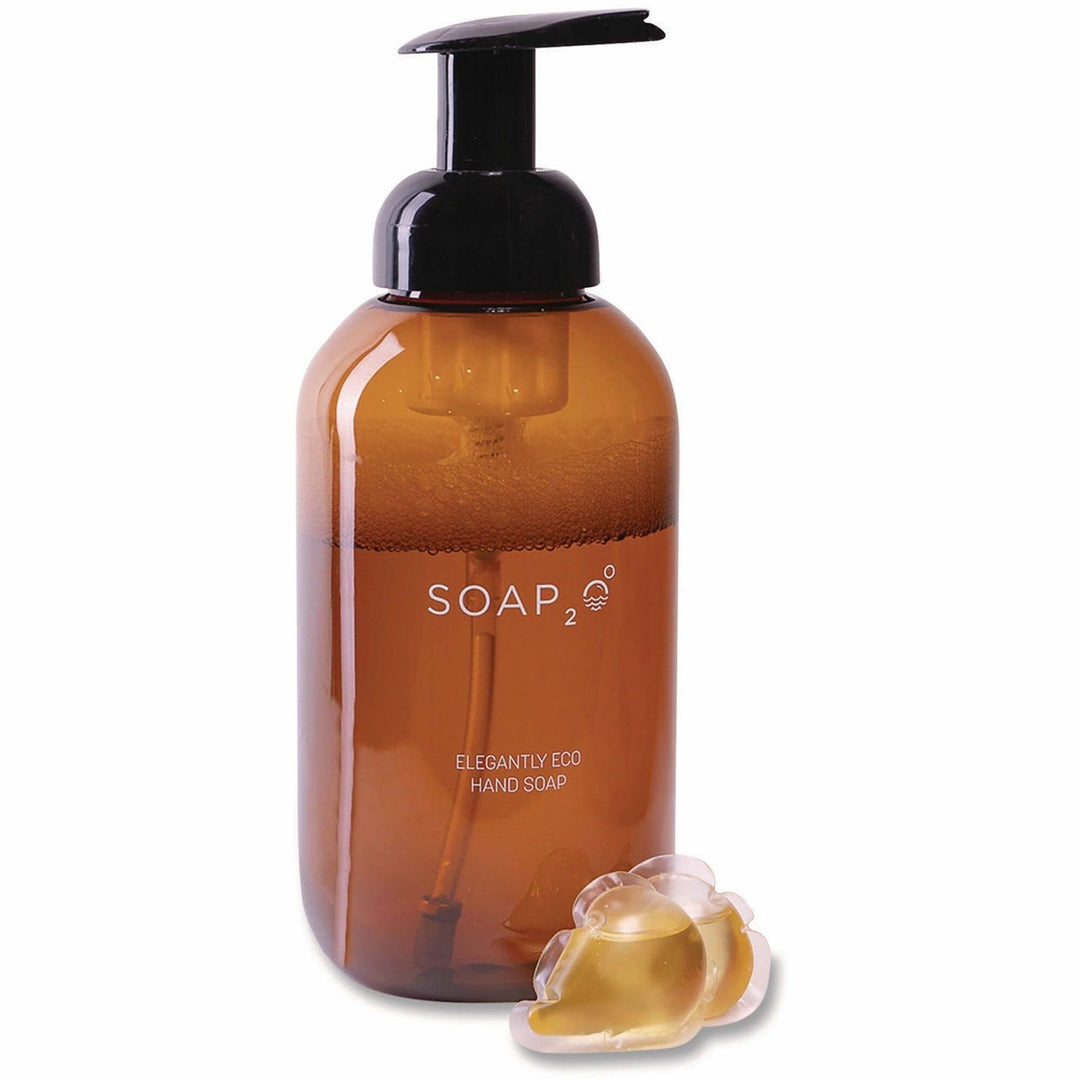 Image of SOAP2O S2OKIT HydroDrops Soap Kit, Coconut Acai Scent, 4.23 gal, Pump Bottle Dispenser, Hand, Amber, 1 Kit