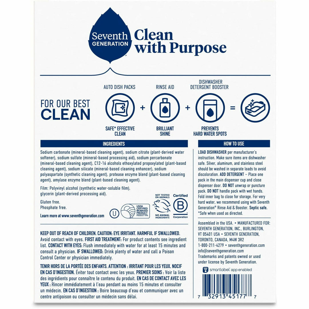 Image of Seventh Generation® Dishwasher Packs, Natural, Free&Clear, 20/PK