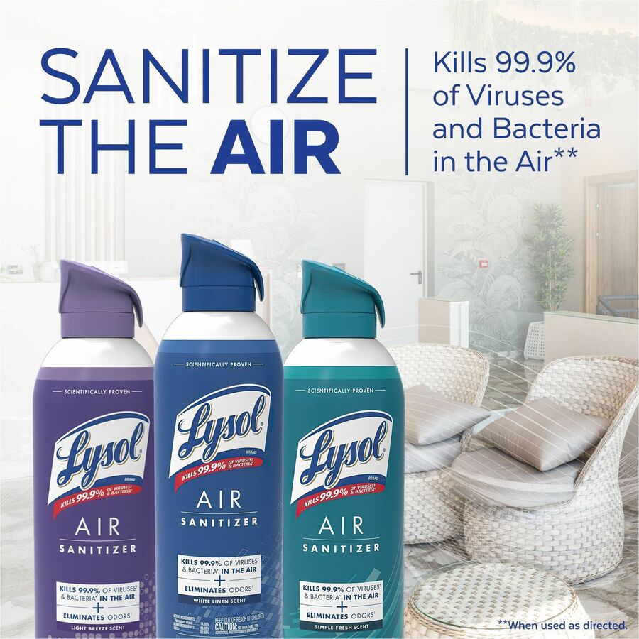Image of Lysol 99394 Air Sanitizer, Spray, 10 fl oz (0.3 quart), Light Breeze, Antimicrobial, Odor Neutralizer, 1 Each