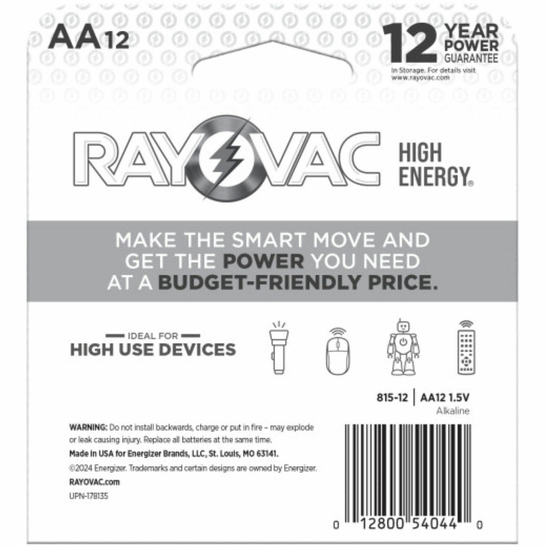 Image of Rayovac® Batteries, High-Energy, Alkaline, AA, 12/PK, BE/SR