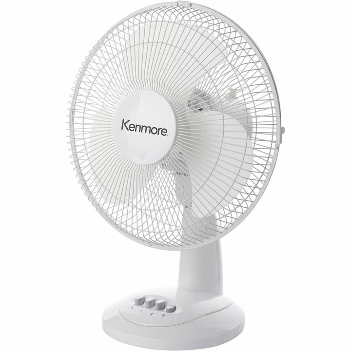 Image of Kenmore KM60007WH 12" Desk Fan, 3 Speed, Oscillating, Air Circulation, White, 1 Each