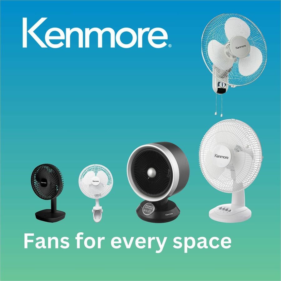 Image of Kenmore KM60007WH 12" Desk Fan, 3 Speed, Oscillating, Air Circulation, White, 1 Each