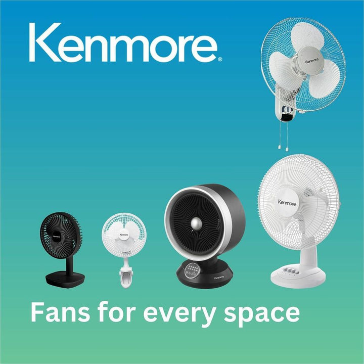 Image of Kenmore KM60007WH 12" Desk Fan, 3 Speed, Oscillating, Air Circulation, White, 1 Each