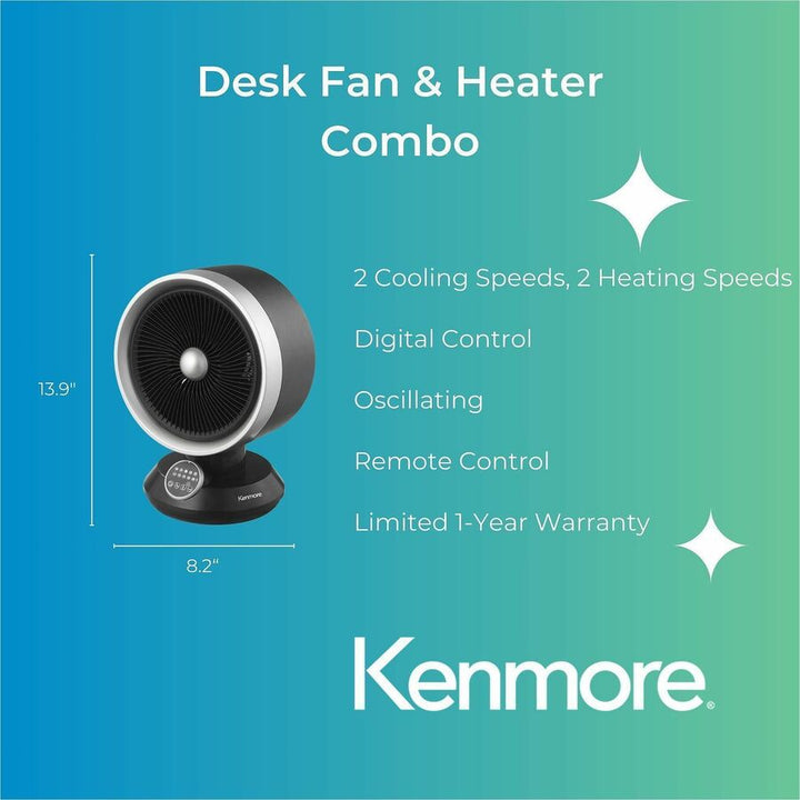 Image of ESM Fan/Heater,Desk,2 Speeds,Oscillating,10.23"x8.18"x13.89",BK