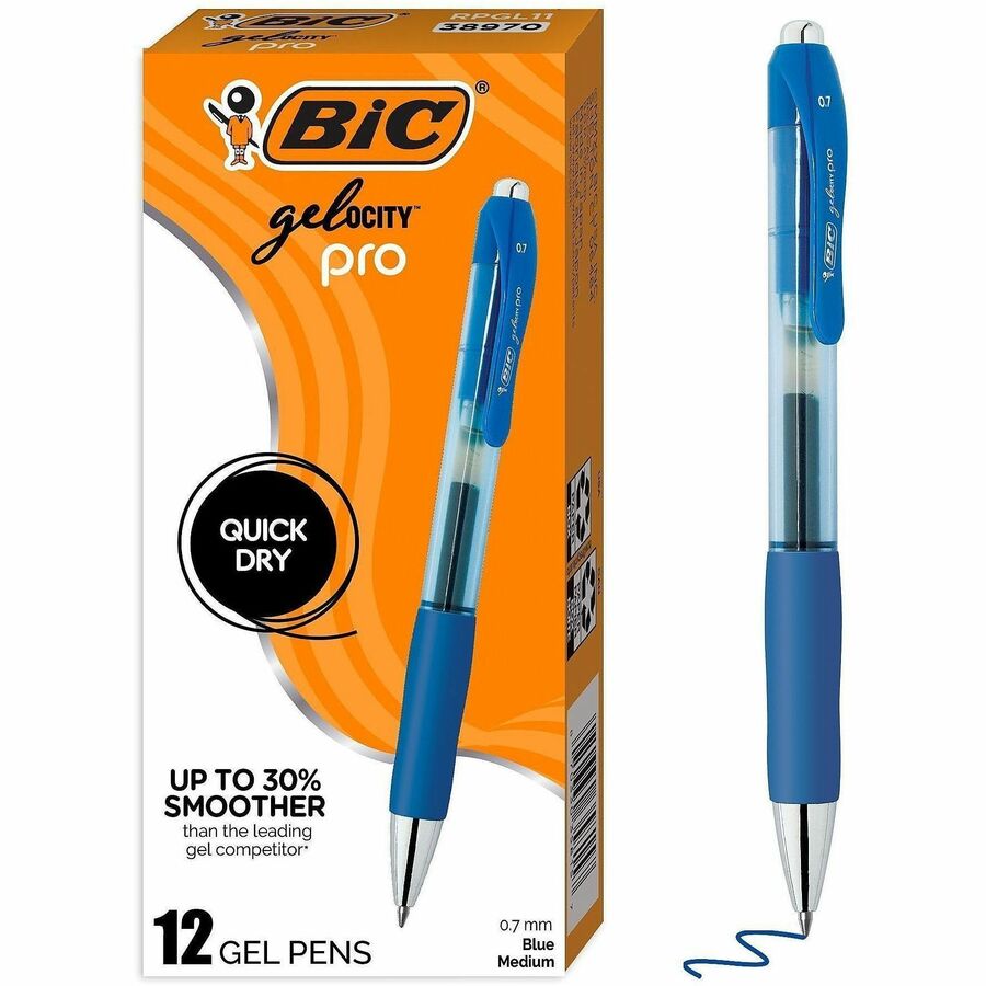 Image of BIC RPGL11-BLU Gelocity Pro Gel Pen, 0.7 mm Medium Pen Point, Retractable, Blue Ink, Gel-based, Round Barrel, 12 / Dozen