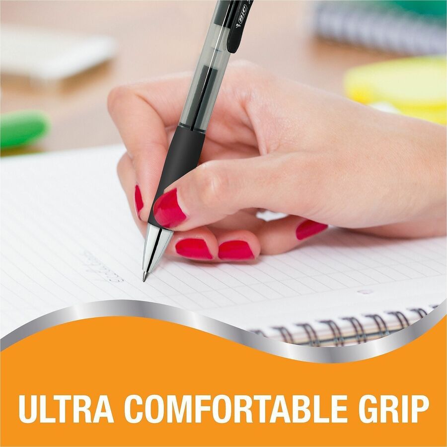 Image of BIC® Gel-ocity Pro Quick Dry Gel Pen, Retractable, Medium 0.7 mm, Black Ink, Black/Clear Barrel, 12/Pack
