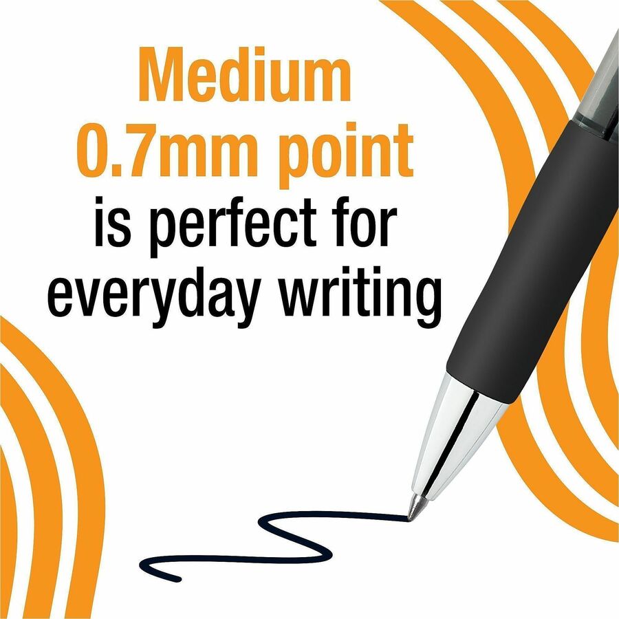 Image of BIC® Gel-ocity Pro Quick Dry Gel Pen, Retractable, Medium 0.7 mm, Black Ink, Black/Clear Barrel, 12/Pack