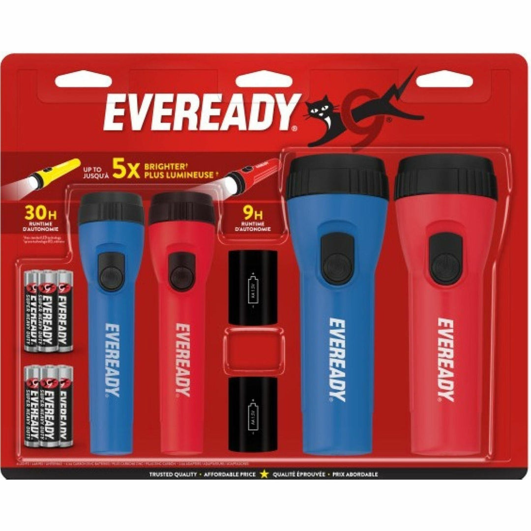Image of Eveready® Flashlight MultiPack,LED,2 Standard/2 Slim,Blue/Red