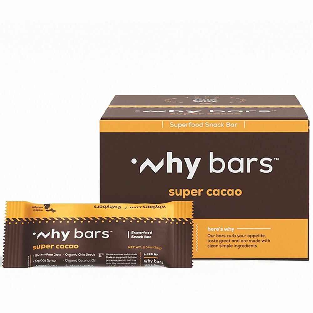 Image of Why Bars Protein Bar,Gluten-Free,Vegan,Super Cacao,2.04oz,12/PK