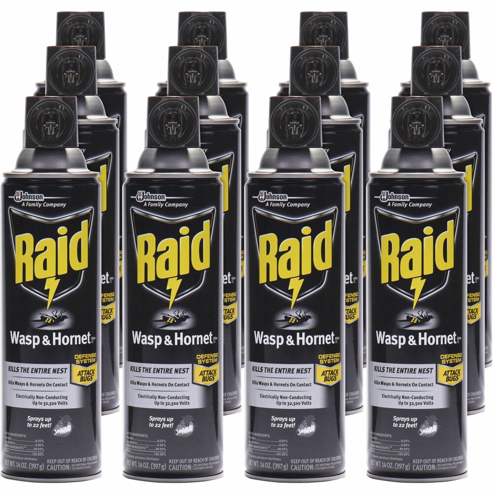 Image of S.C. Johnson Wasp/Hornet Killer, 14oz., Aerosol Can, 12/CT, Black