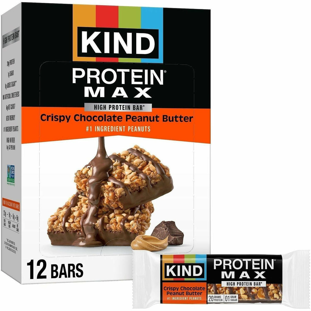 Image of KIND 43470 Protein MAX Snack Bars, High-fiber, Gluten-free, Individually Wrapped, Chocolate, Peanut Butter, 1, 12 / Box