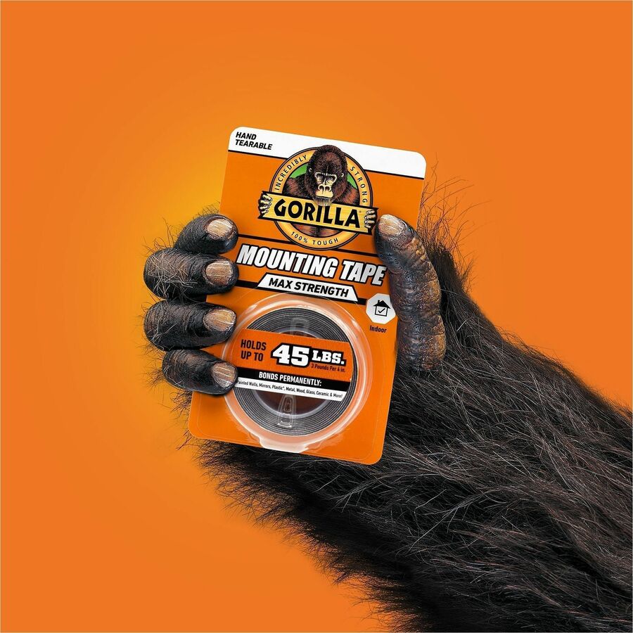 Image of Gorilla® Max Strength Mounting Tape, Permanent, Holds Up to 45 lb (3 lbs per 4 in), 1 x 60, Black