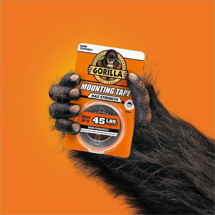 Image of Gorilla® Max Strength Mounting Tape, Permanent, Holds Up to 45 lb (3 lbs per 4 in), 1 x 60, Black