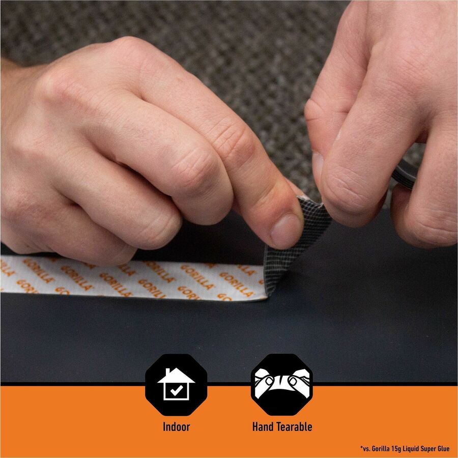 Image of Gorilla® Max Strength Mounting Tape, Permanent, Holds Up to 45 lb (3 lbs per 4 in), 1 x 60, Black