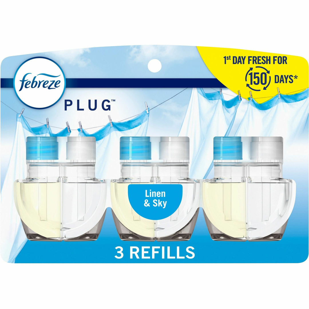 Image of Febreze 13846 Plug Linen/Sky Oil Refill, Oil, 0.8 fl oz (0 quart), Linen & Sky, 50 Day, 3 / Pack