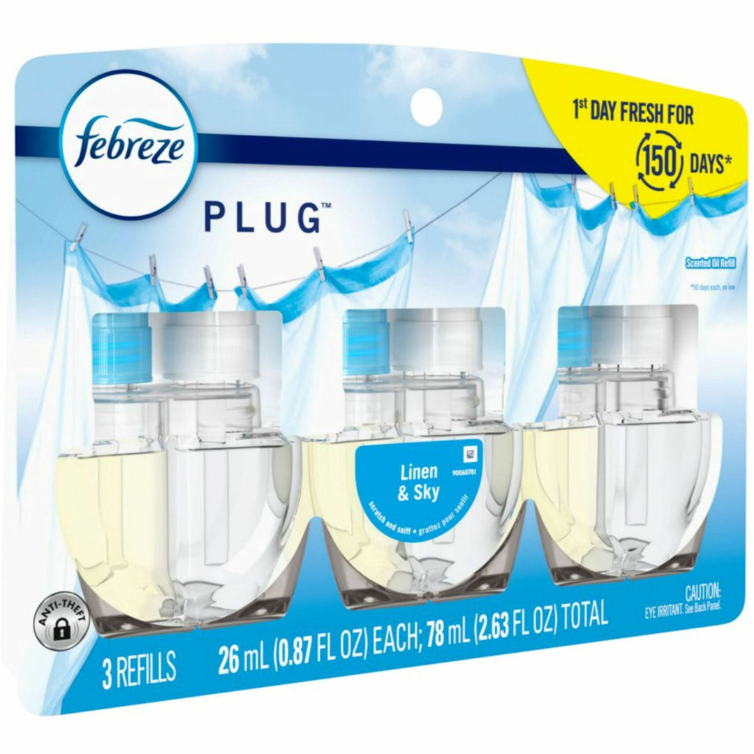 Image of Febreze 13846 Plug Linen/Sky Oil Refill, Oil, 0.8 fl oz (0 quart), Linen & Sky, 50 Day, 3 / Pack