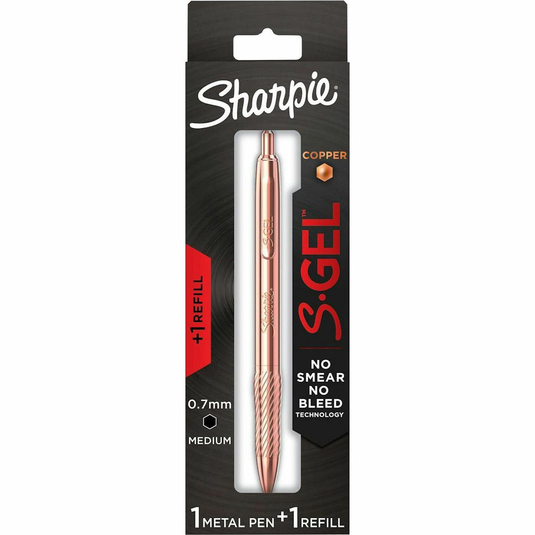 Image of Sharpie 2214552 S-Gel Pens, 0.7 mm Medium Pen Point, Refillable, Retractable, Black Ink, Copper Plated Brass Metal Alloy Barrel, 1 Pack