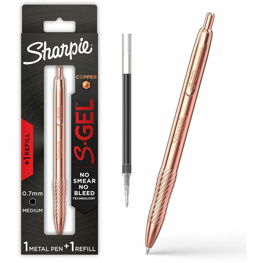 Image of Sharpie 2214552 S-Gel Pens, 0.7 mm Medium Pen Point, Refillable, Retractable, Black Ink, Copper Plated Brass Metal Alloy Barrel, 1 Pack