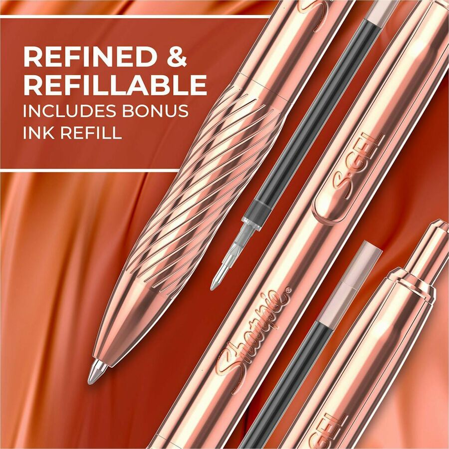 Image of Sharpie 2214552 S-Gel Pens, 0.7 mm Medium Pen Point, Refillable, Retractable, Black Ink, Copper Plated Brass Metal Alloy Barrel, 1 Pack