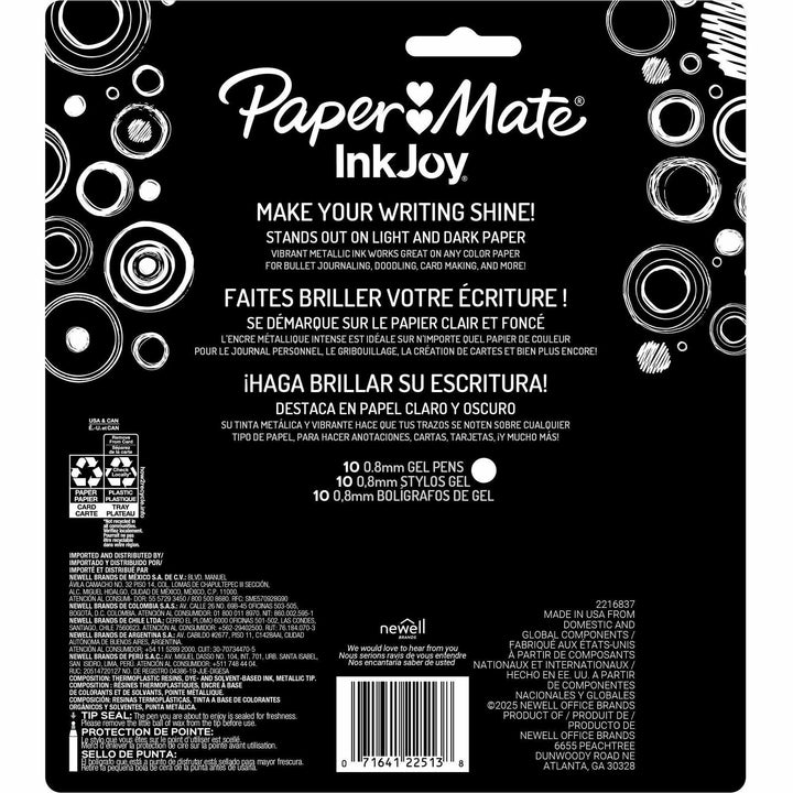 Image of Paper Mate 2208638 InkJoy Gel Pens, 0.8 mm Medium Pen Point, Assorted Ink, Gel-based, Assorted Barrel, 10 / Pack