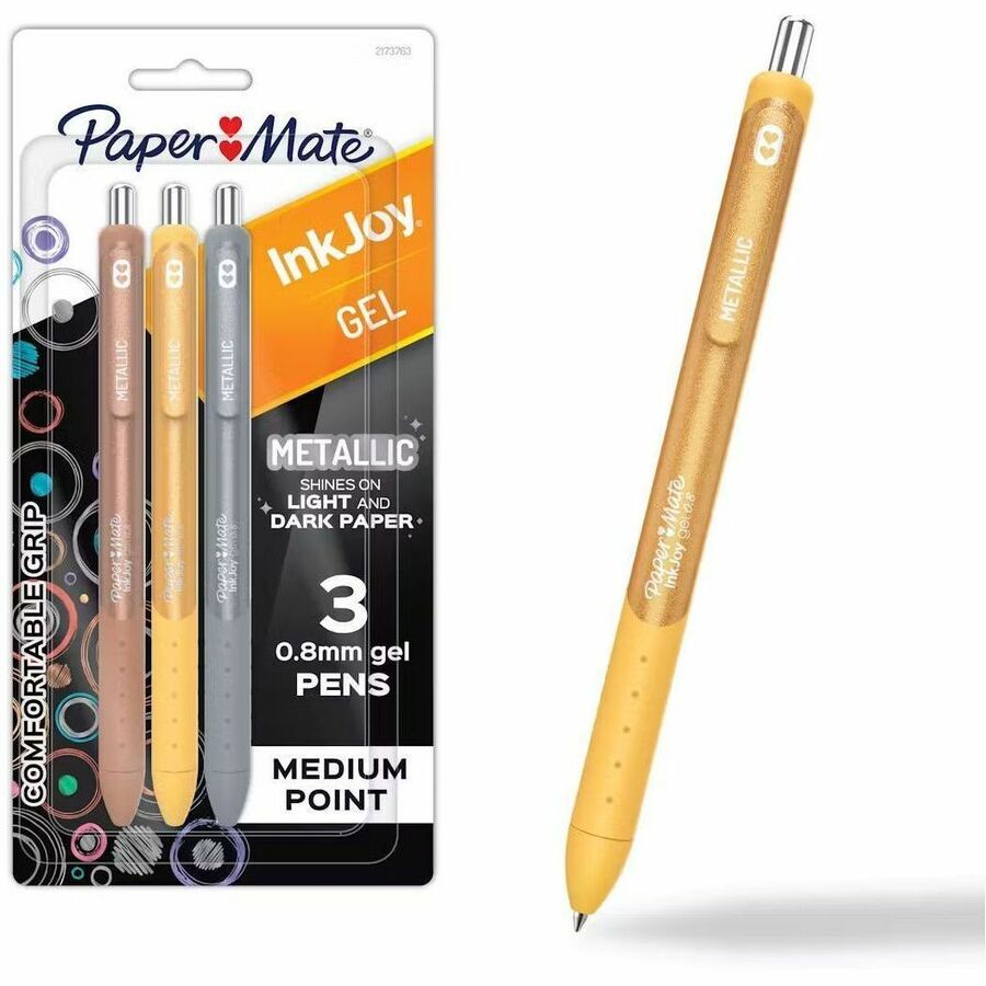 Image of Paper Mate 2173763 InkJoy Gel Pens, 0.8 mm Medium Pen Point, Assorted Ink, Gel-based, Assorted Barrel, 3 / Pack
