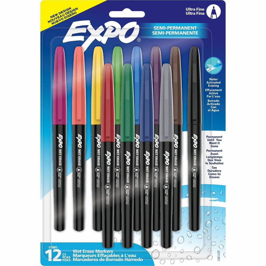 Image of EXPO® Wet Erase Markers, Ultra Fine Needle Tip, Assorted Colors, 12/Pack