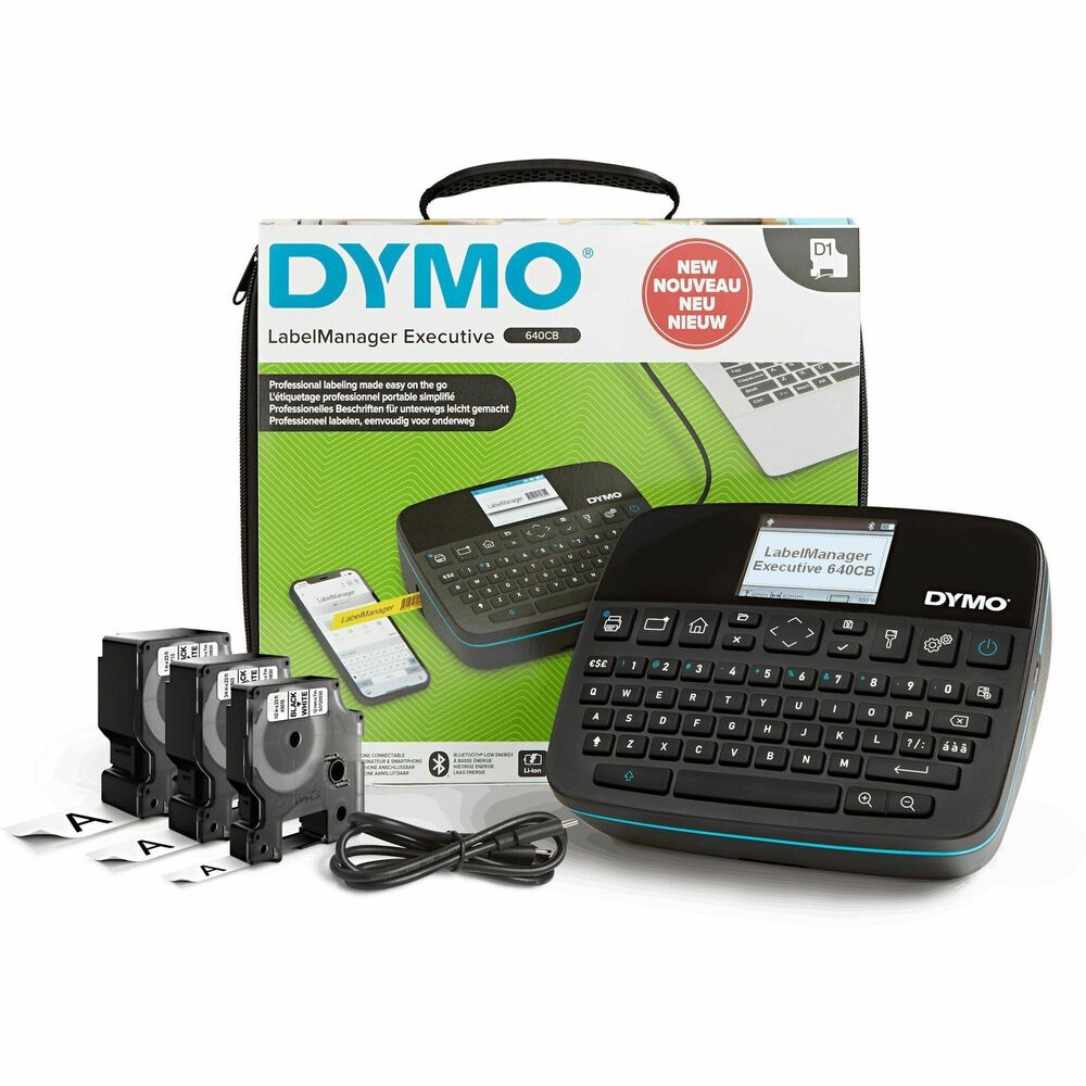 Image of DYMO® Labelmaker Kit,w/Keyboard/1" Tape Rolls,Bluetooth/UBS-C,BK