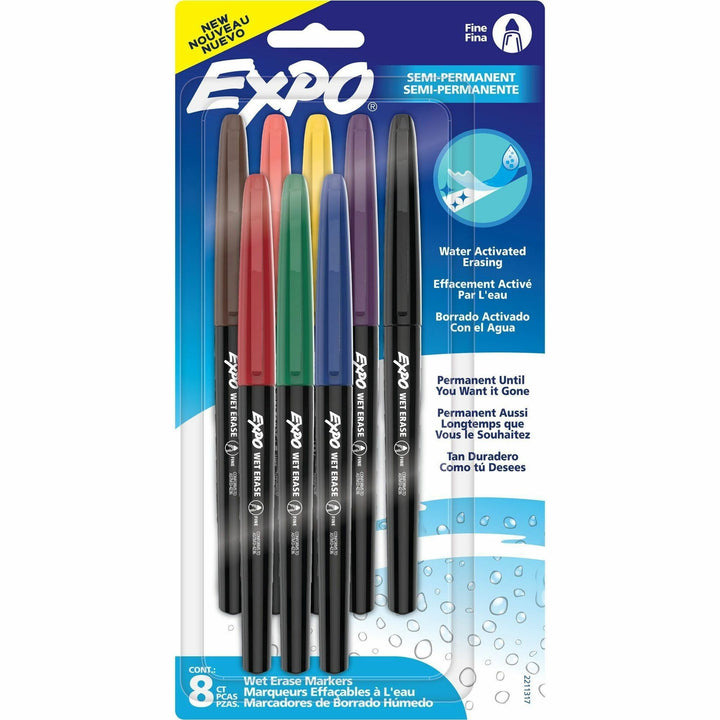 Image of EXPO® Wet Erase Markers, Fine Needle Tip, Assorted, 8/Pack