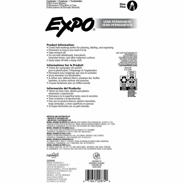 Image of EXPO® Wet Erase Markers, Fine Needle Tip, Assorted, 8/Pack