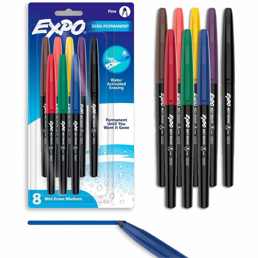 Image of EXPO® Wet Erase Markers, Fine Needle Tip, Assorted, 8/Pack