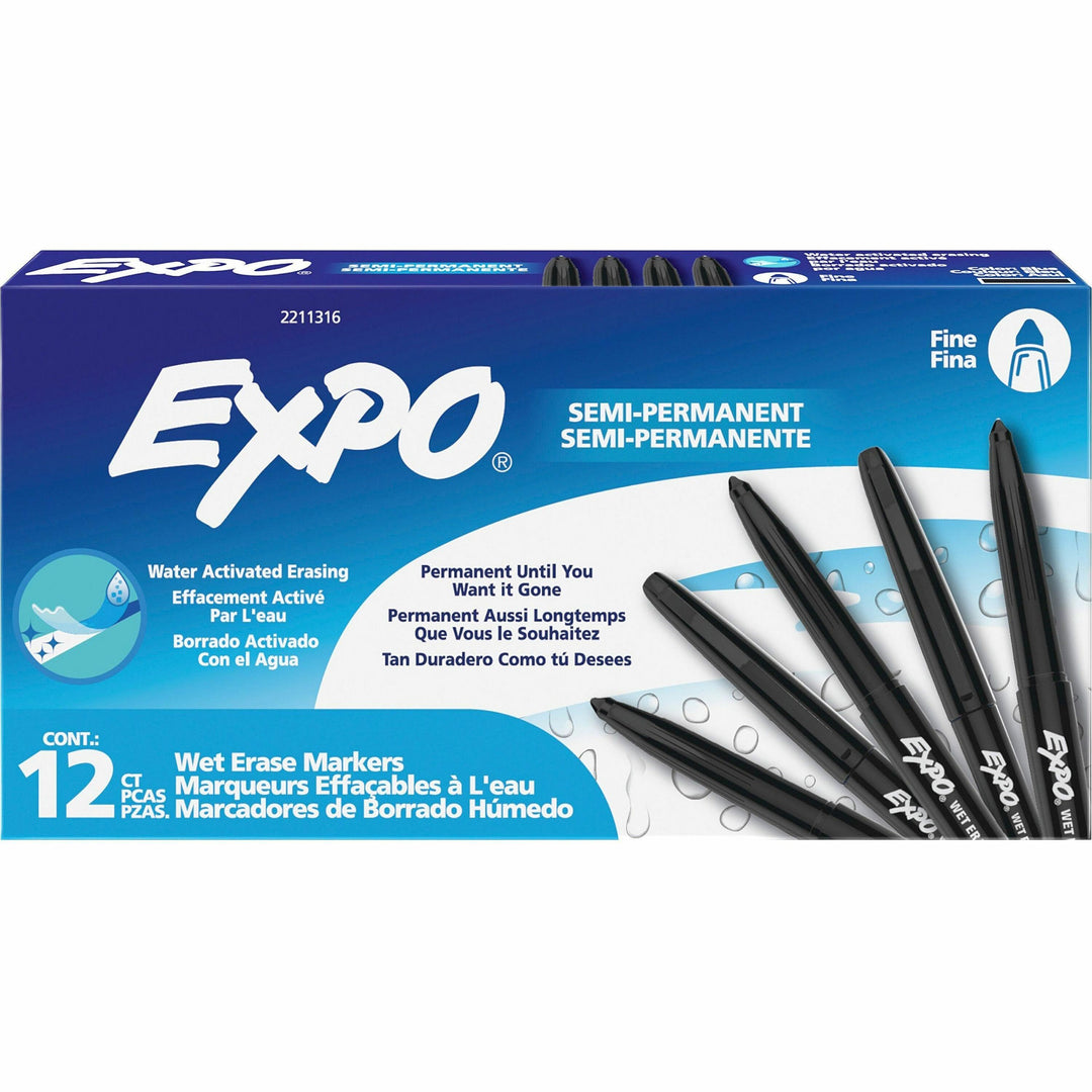 Image of EXPO® Wet Erase Marker, Fine Bullet Tip, Black, 12/Pack