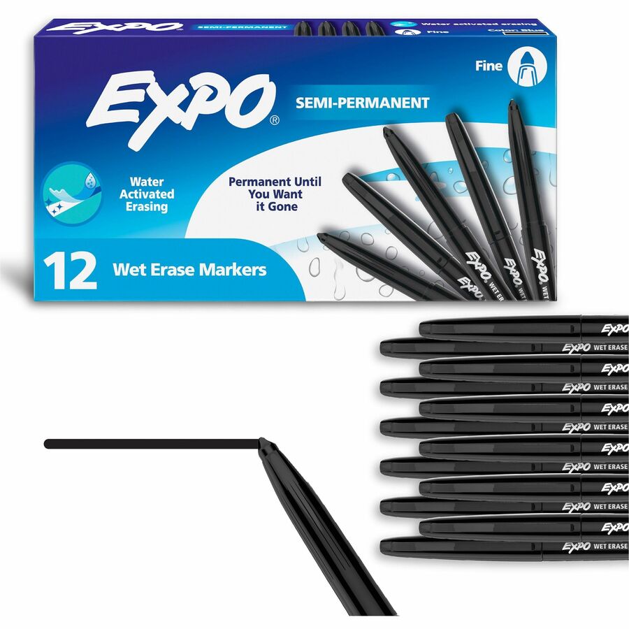 Image of EXPO® Wet Erase Marker, Fine Bullet Tip, Black, 12/Pack