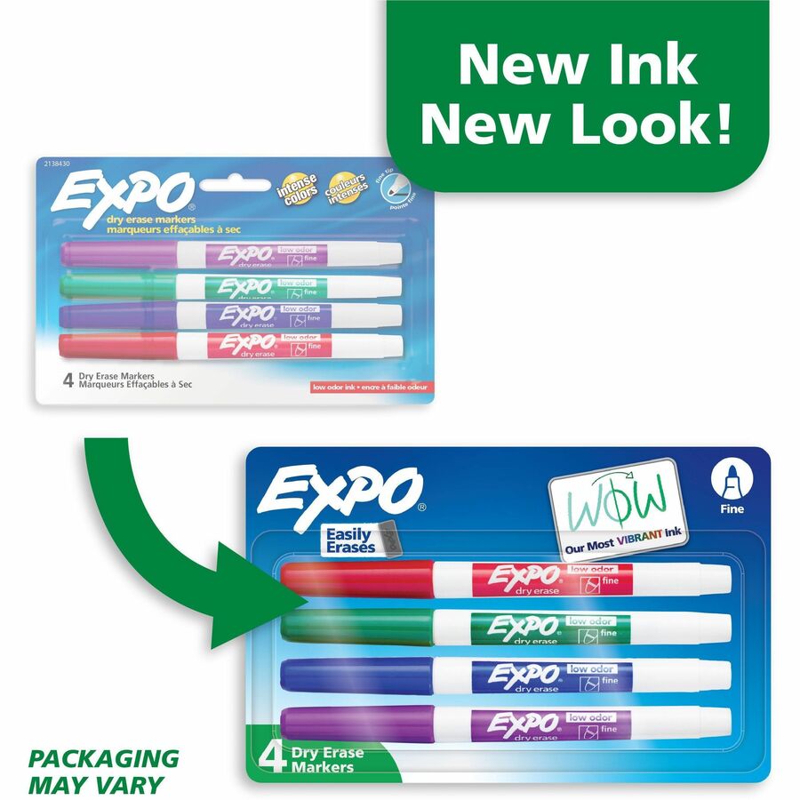 Image of Expo 2138430A Low-Odor Dry Erase Markers, Erasable, Assorted Ink/, 4 / Pack
