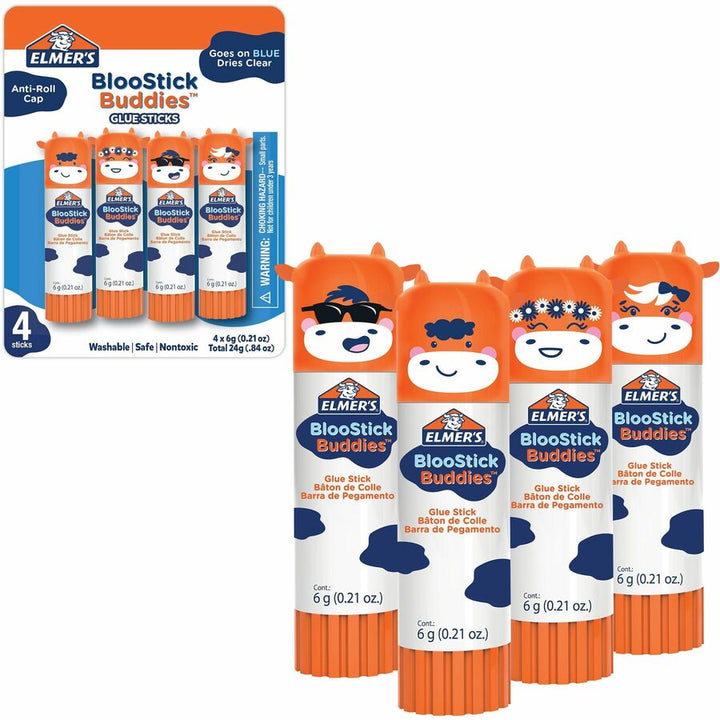 Image of Elmer's 2213740 BlooStick Buddies Glue Sticks, 0.21 oz, Blue, 4 / Pack