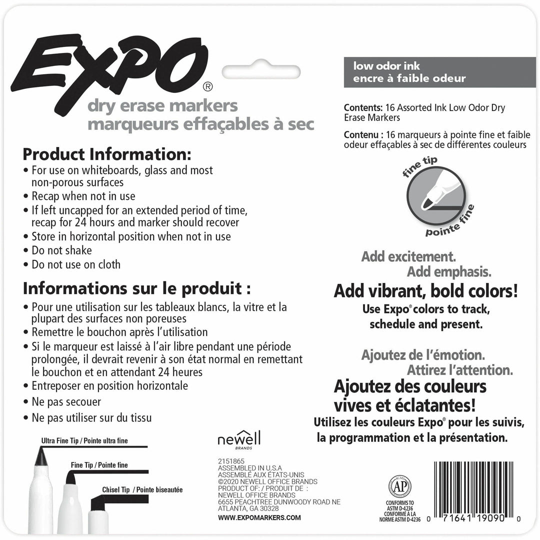 Image of Expo 2138471A Low-Odor Dry Erase Markers, Erasable, Assorted Ink/, 16 / Pack