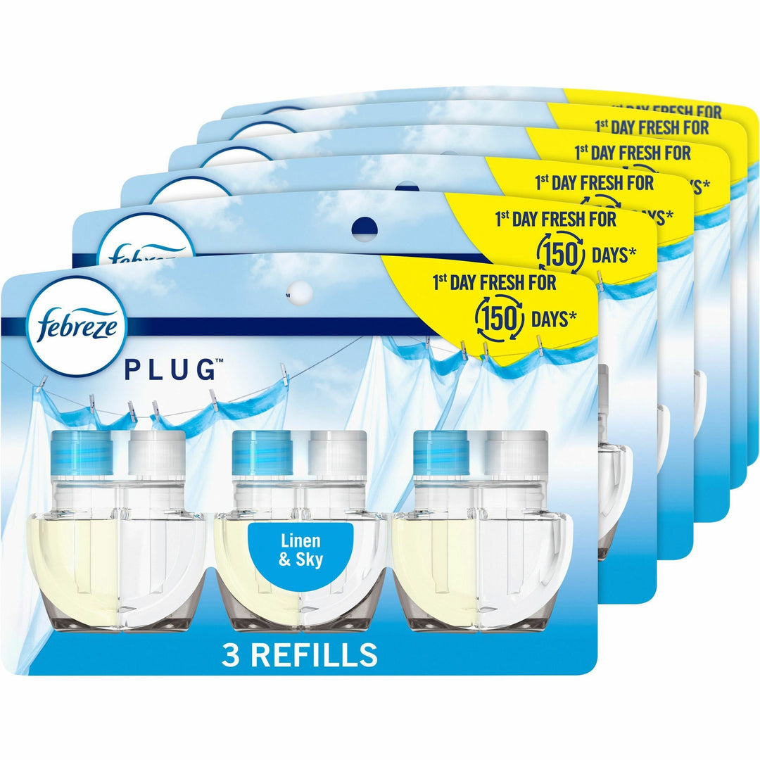 Image of Febreze 13846CT Plug Linen/Sky Oil Refill, Oil, 0.8 fl oz (0 quart), Linen & Sky, 50 Day, 3/Pack, 6 / Carton