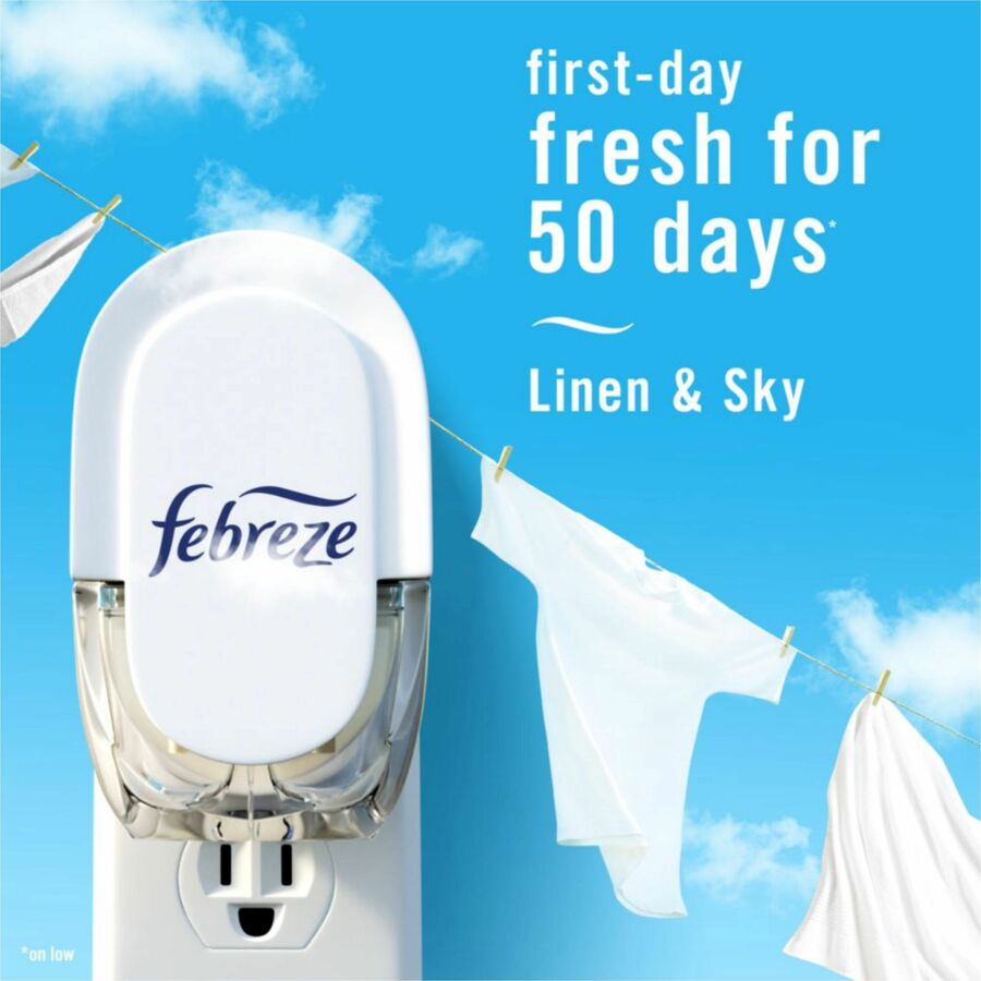 Image of Febreze 13846CT Plug Linen/Sky Oil Refill, Oil, 0.8 fl oz (0 quart), Linen & Sky, 50 Day, 3/Pack, 6 / Carton