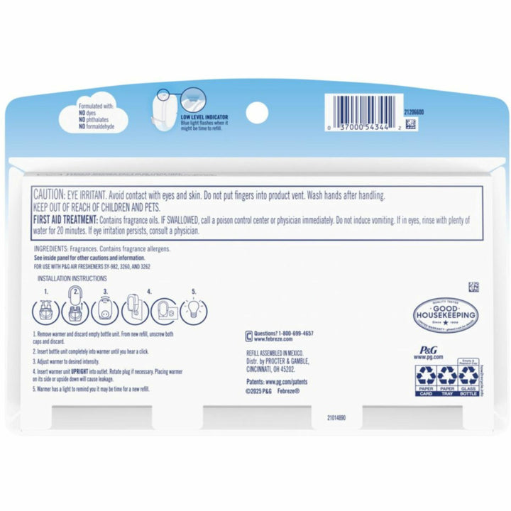 Image of Febreze 13846CT Plug Linen/Sky Oil Refill, Oil, 0.8 fl oz (0 quart), Linen & Sky, 50 Day, 3/Pack, 6 / Carton