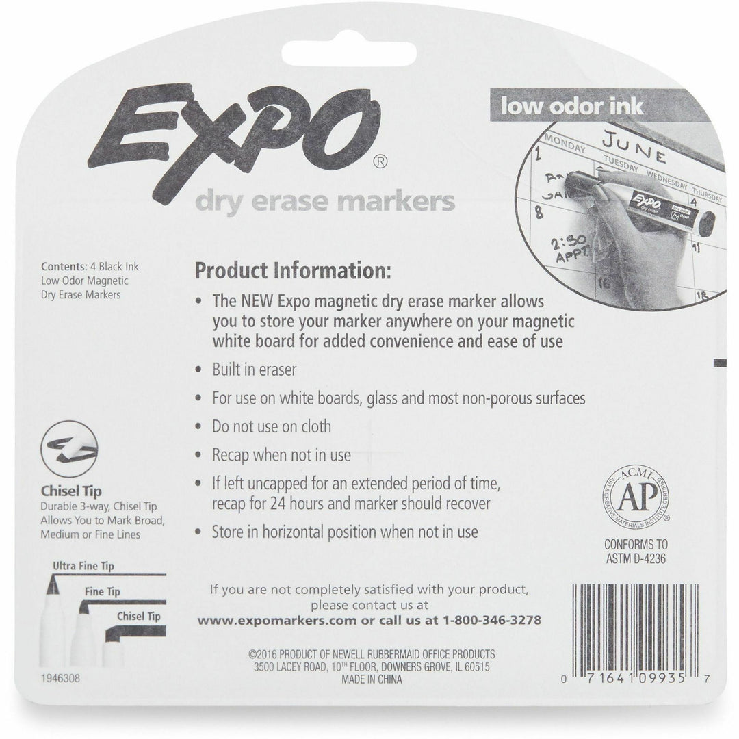 Image of Expo 1944729A Magnetic Dry-erase Marker, Erasable, Black Ink/, 4 / Pack